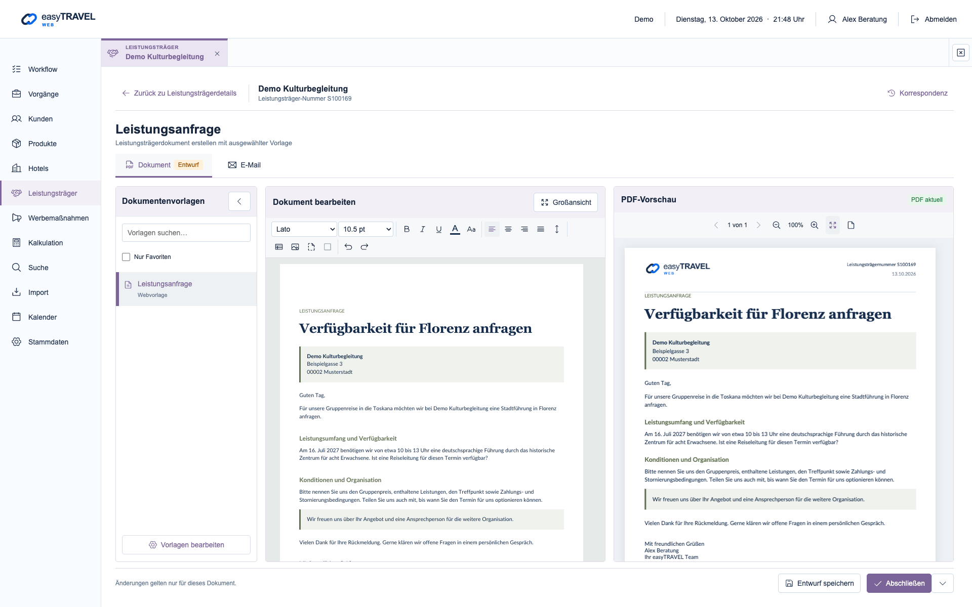 easyTRAVEL Web: Schritt 2 – Konkreten Bedarf ergänzen
