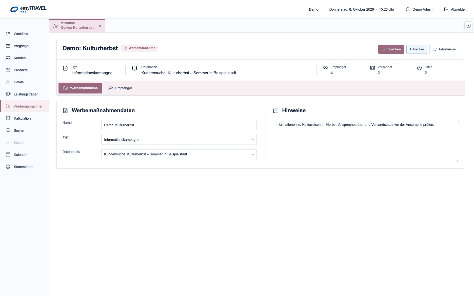 easyTRAVEL Web: Schritt 3 – Die Datenbasis zuordnen