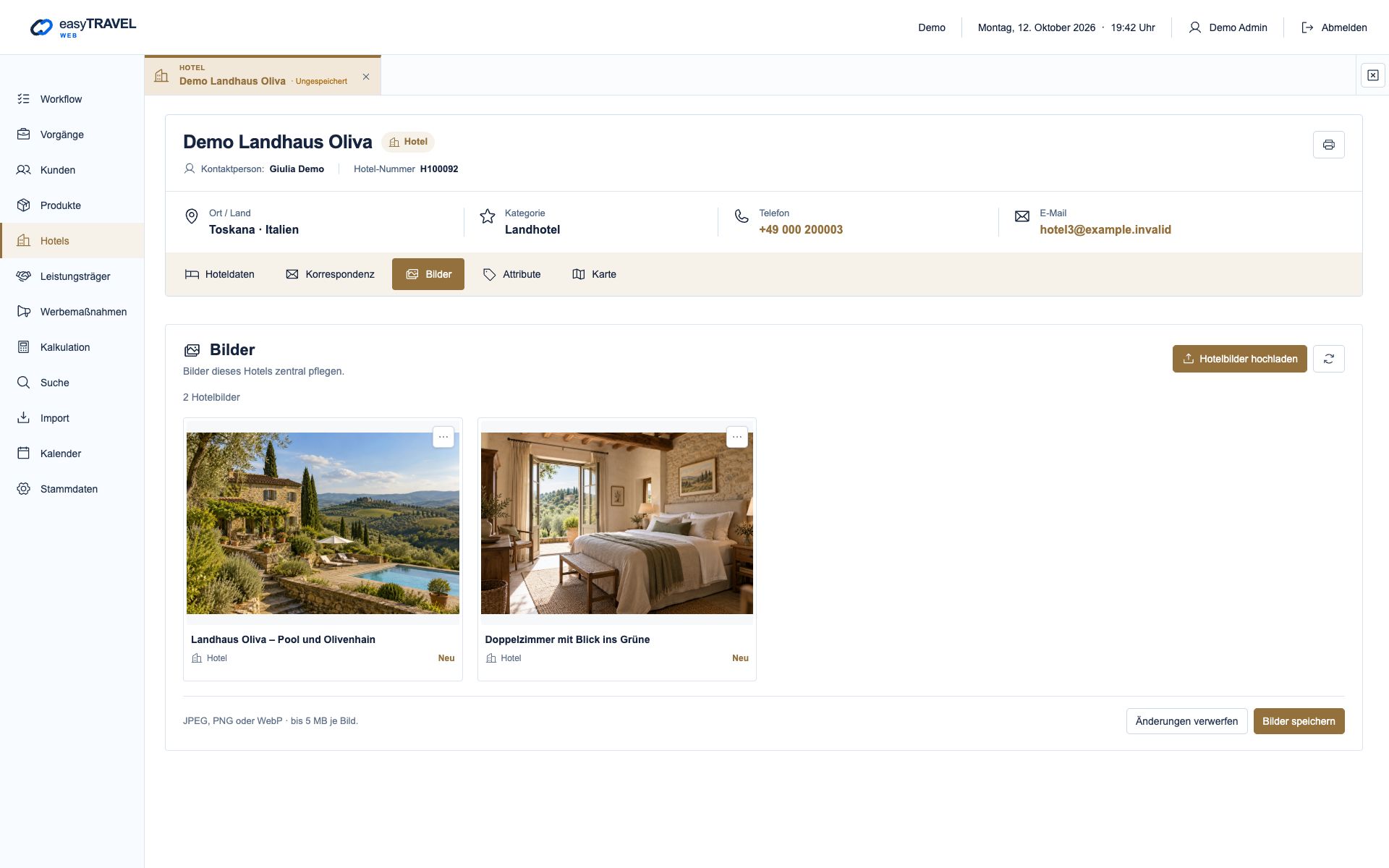 easyTRAVEL Web: Schritt 4 – Änderungen am Hotel speichern
