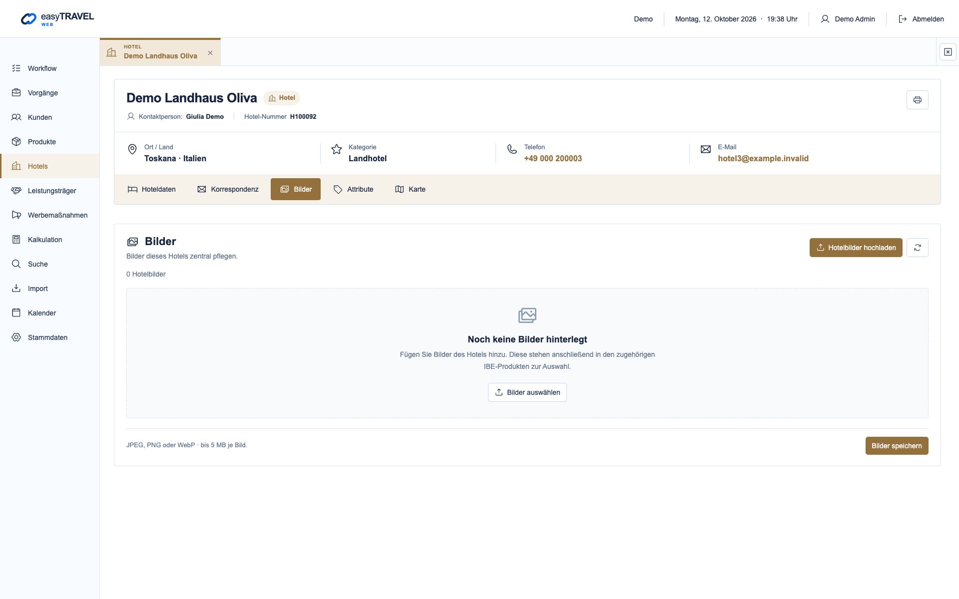 easyTRAVEL Web: Schritt 1 – Bilder beim Hotel hochladen
