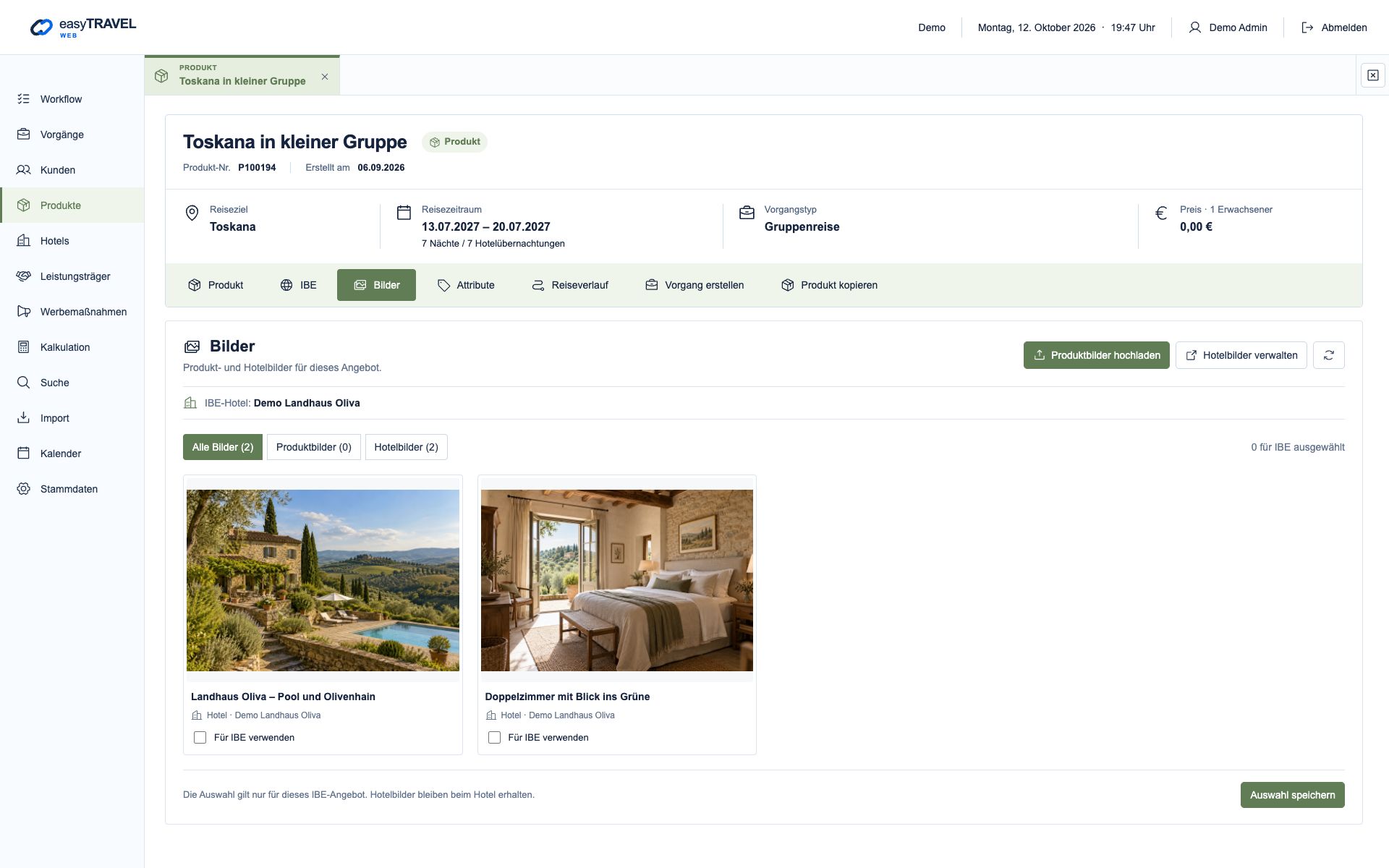easyTRAVEL Web: Schritt 1 – Das zugeordnete Hotel prüfen