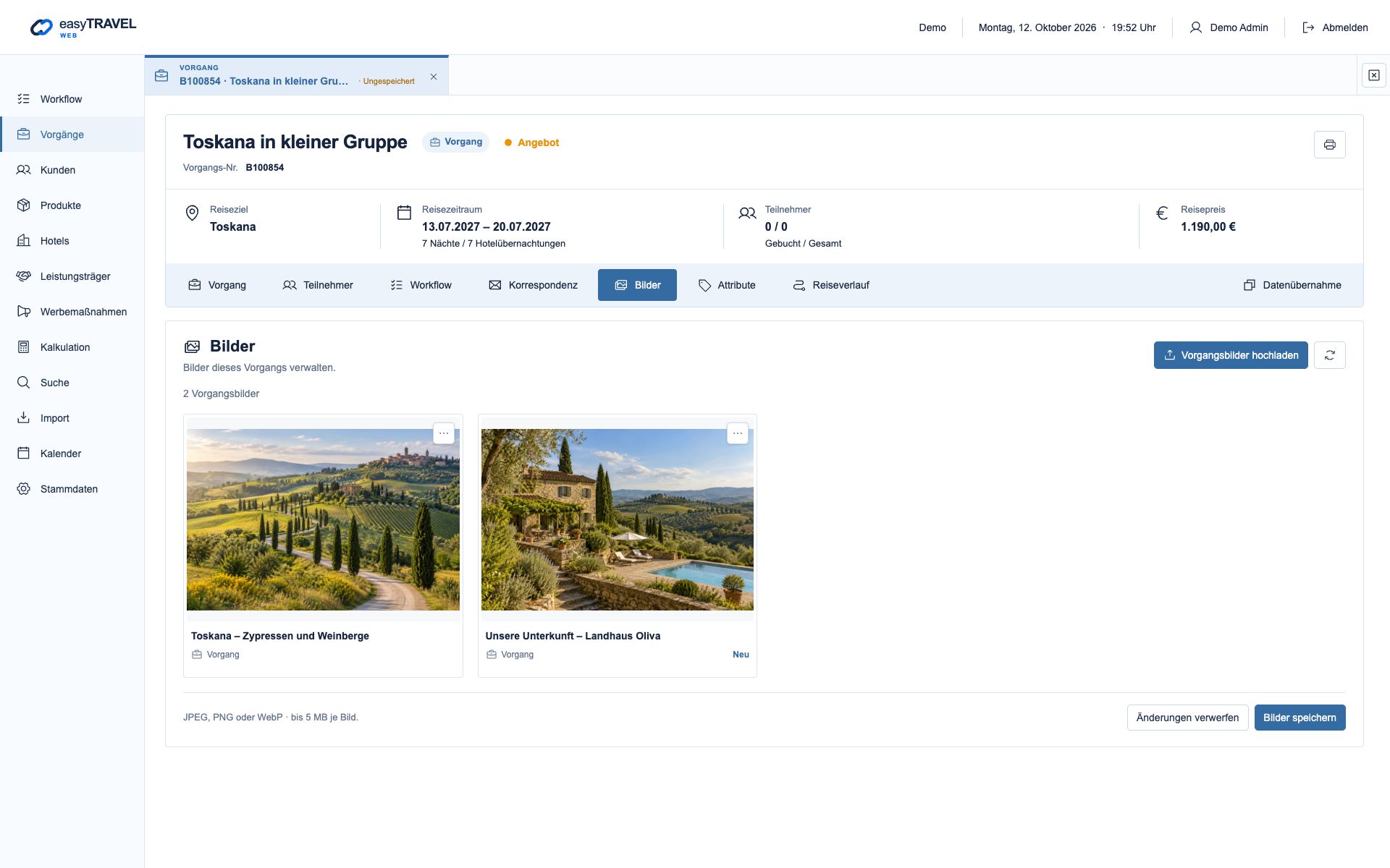easyTRAVEL Web: Schritt 5 – Bilder für den Vorgang speichern