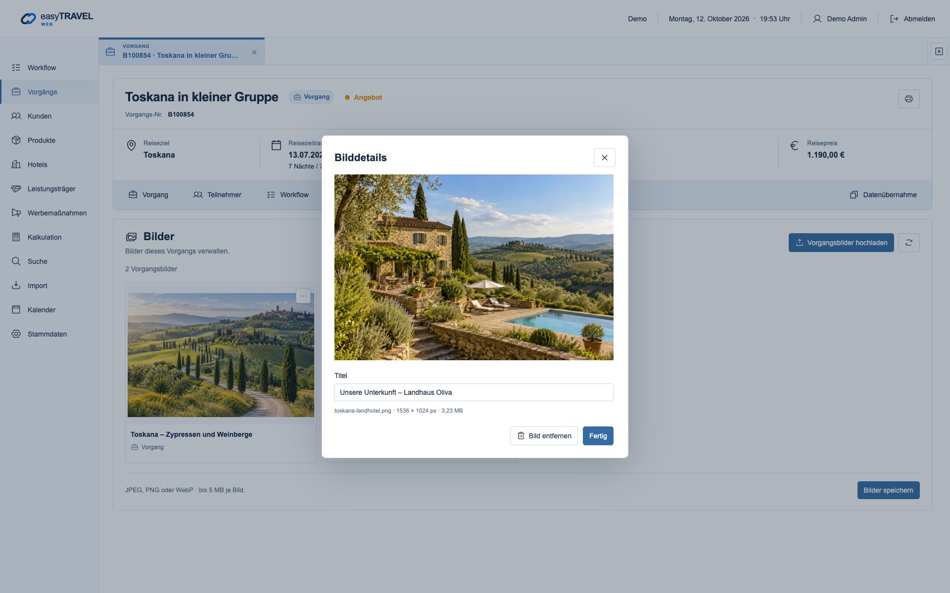 easyTRAVEL Web: Schritt 4 – Ein eigenes Motiv und einen Titel ergänzen