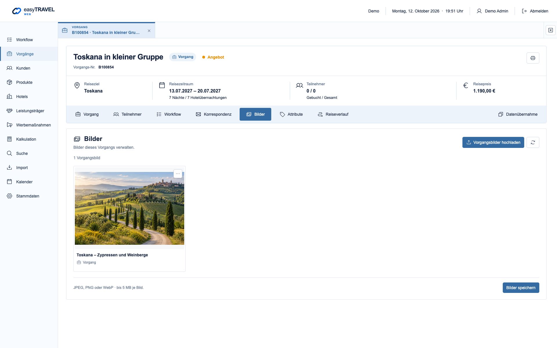 easyTRAVEL Web: Schritt 3 – Das übernommene Bild prüfen