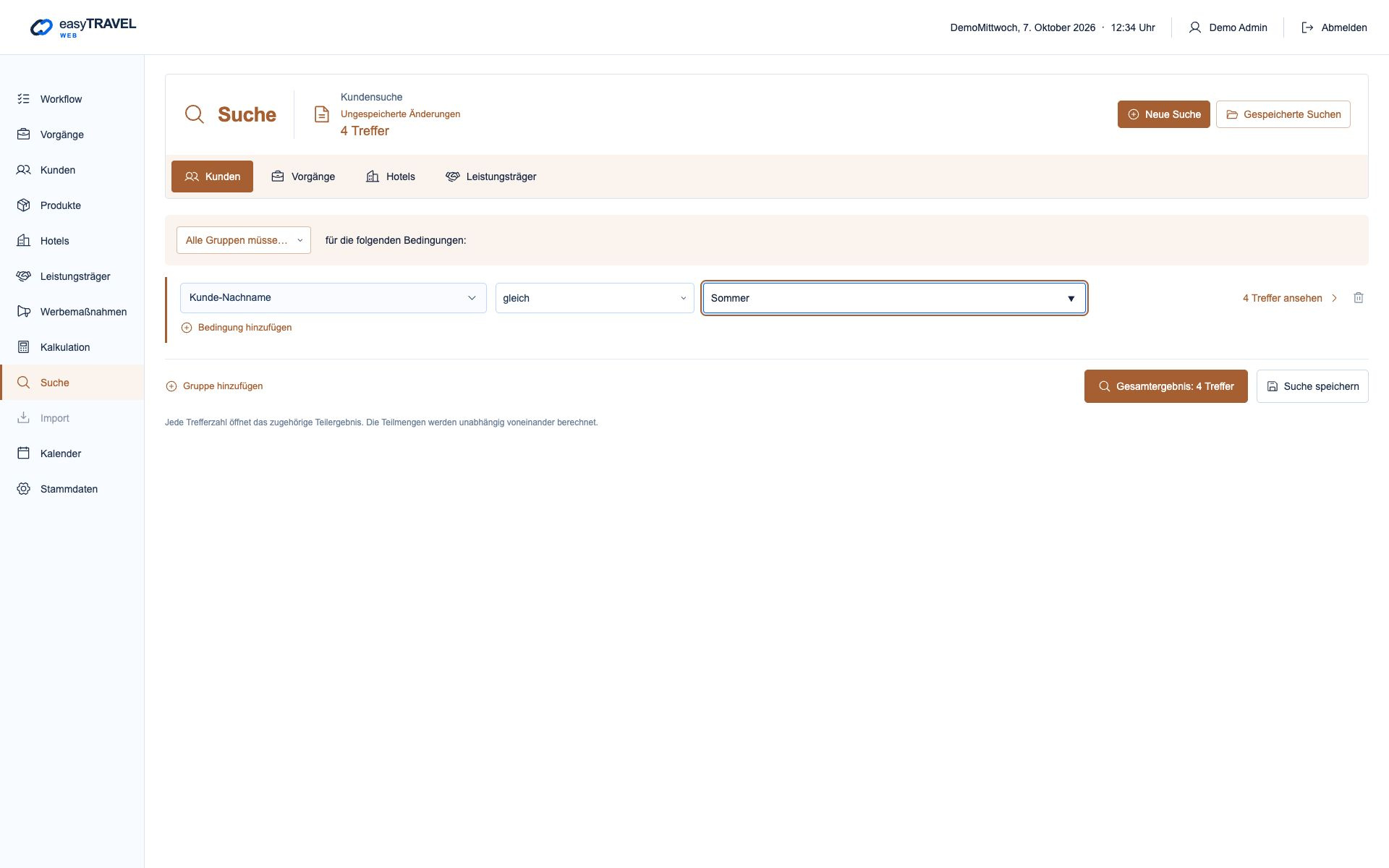 easyTRAVEL Web: Schritt 1 – Die erste Bedingung festlegen
