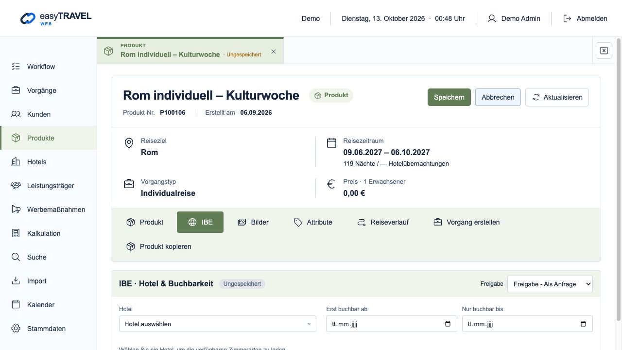 Aktuelle neue easyTRAVEL Webapp: IBE-Freigabe zur Buchung oder als Anfrage