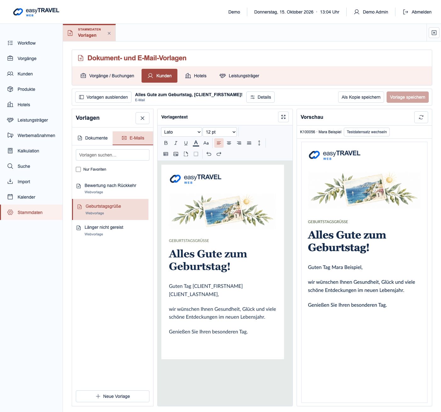 easyTRAVEL Web: Schritt 1 – Persönliche Vorlage prüfen