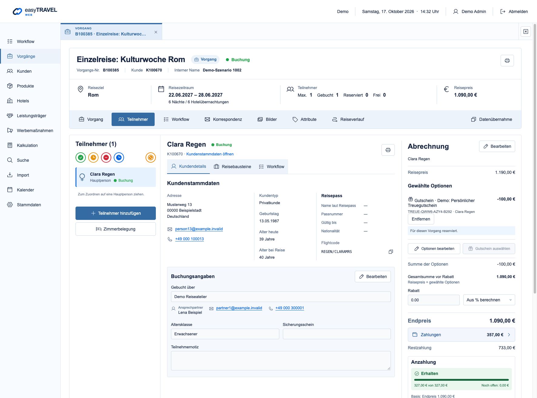 easyTRAVEL Web: Schritt 3 – Preisoption und Status prüfen