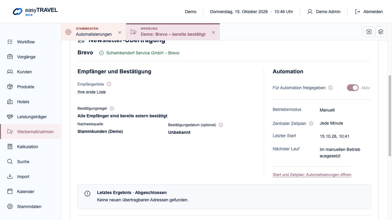 easyTRAVEL Web: Schritt 2 – Anbieter und Regel festlegen