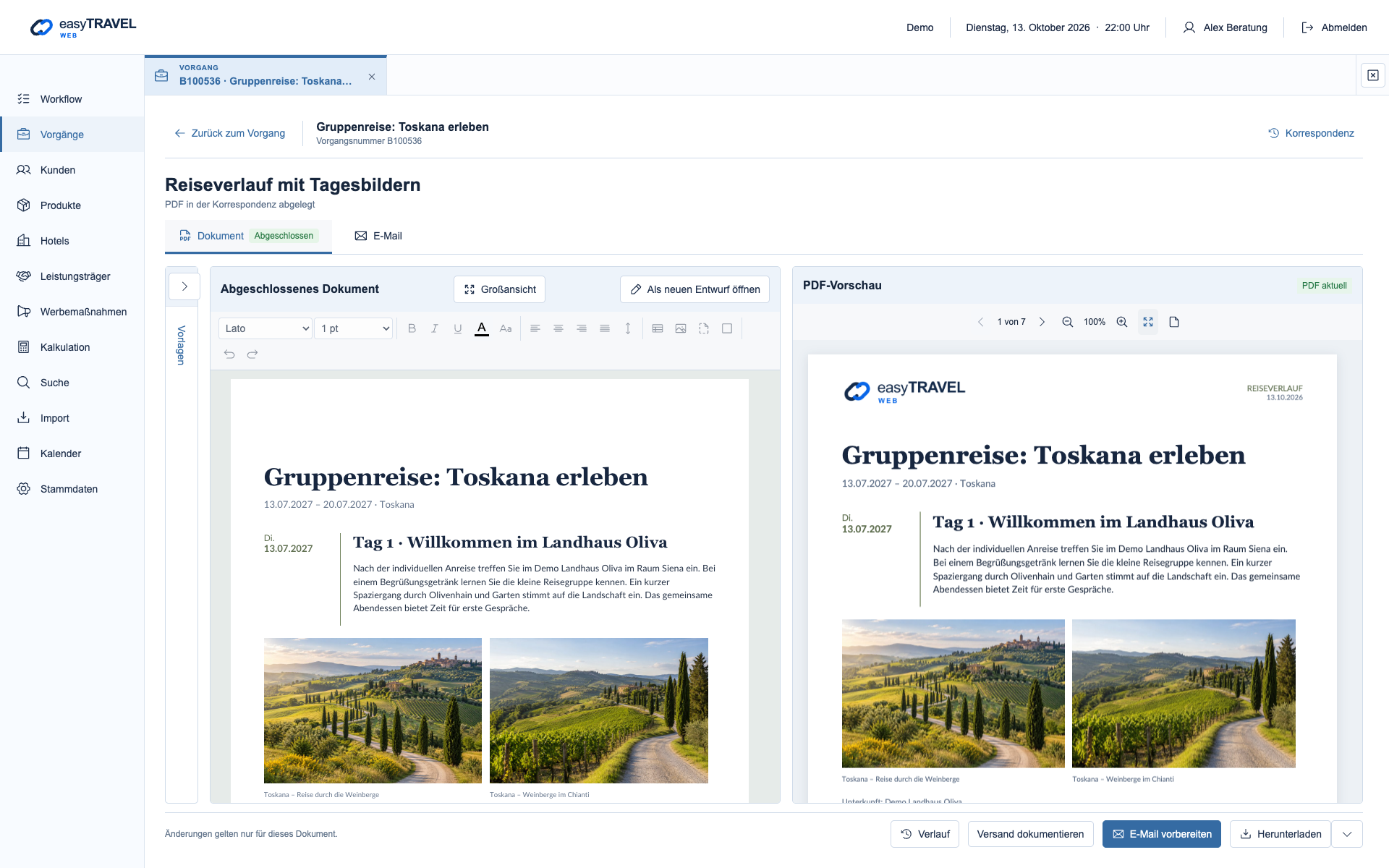 easyTRAVEL Web: Schritt 6 – Dokument abschließen