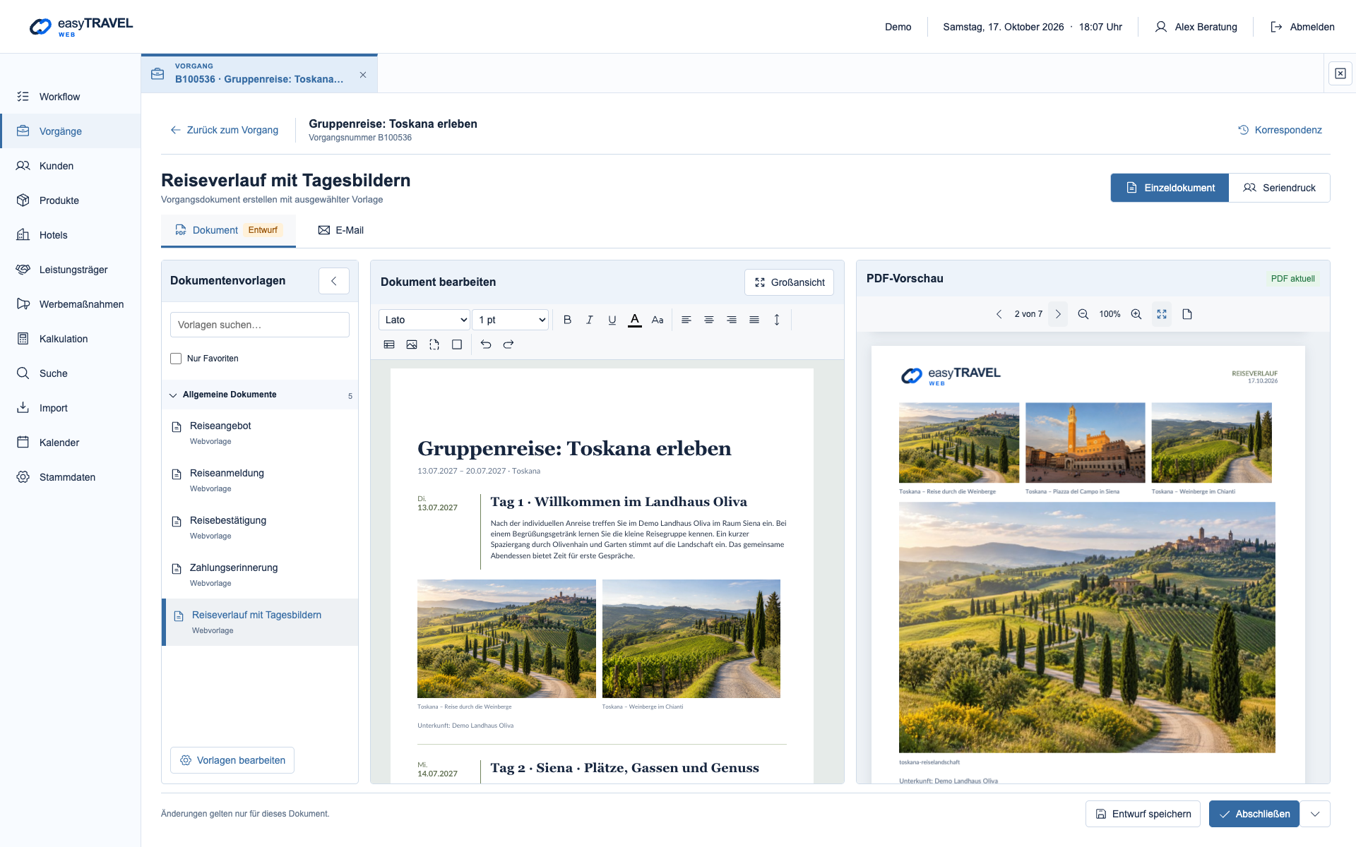 easyTRAVEL Web: Schritt 5 – Folgeseiten prüfen