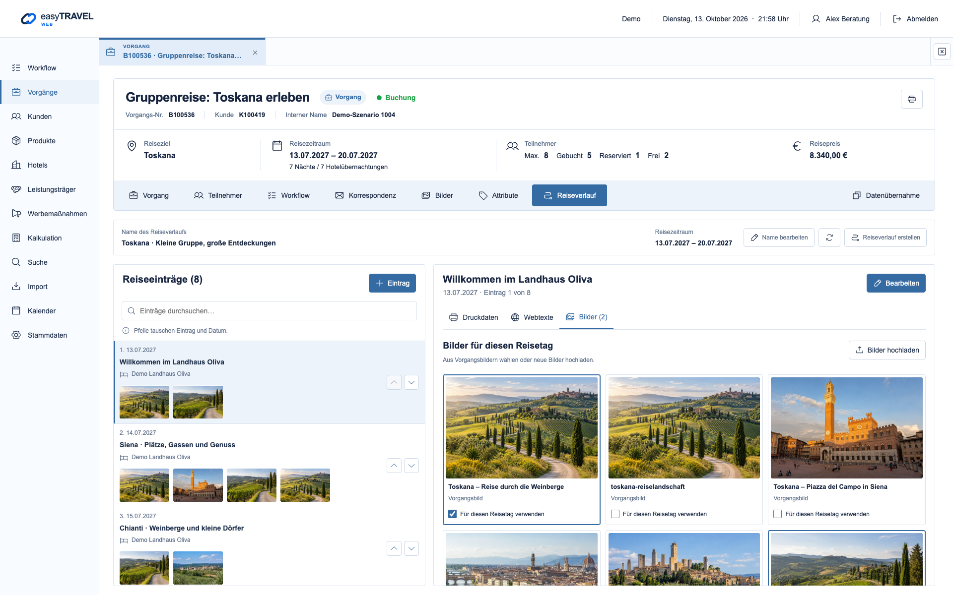 easyTRAVEL Web: Schritt 2 – Tagesbilder kontrollieren