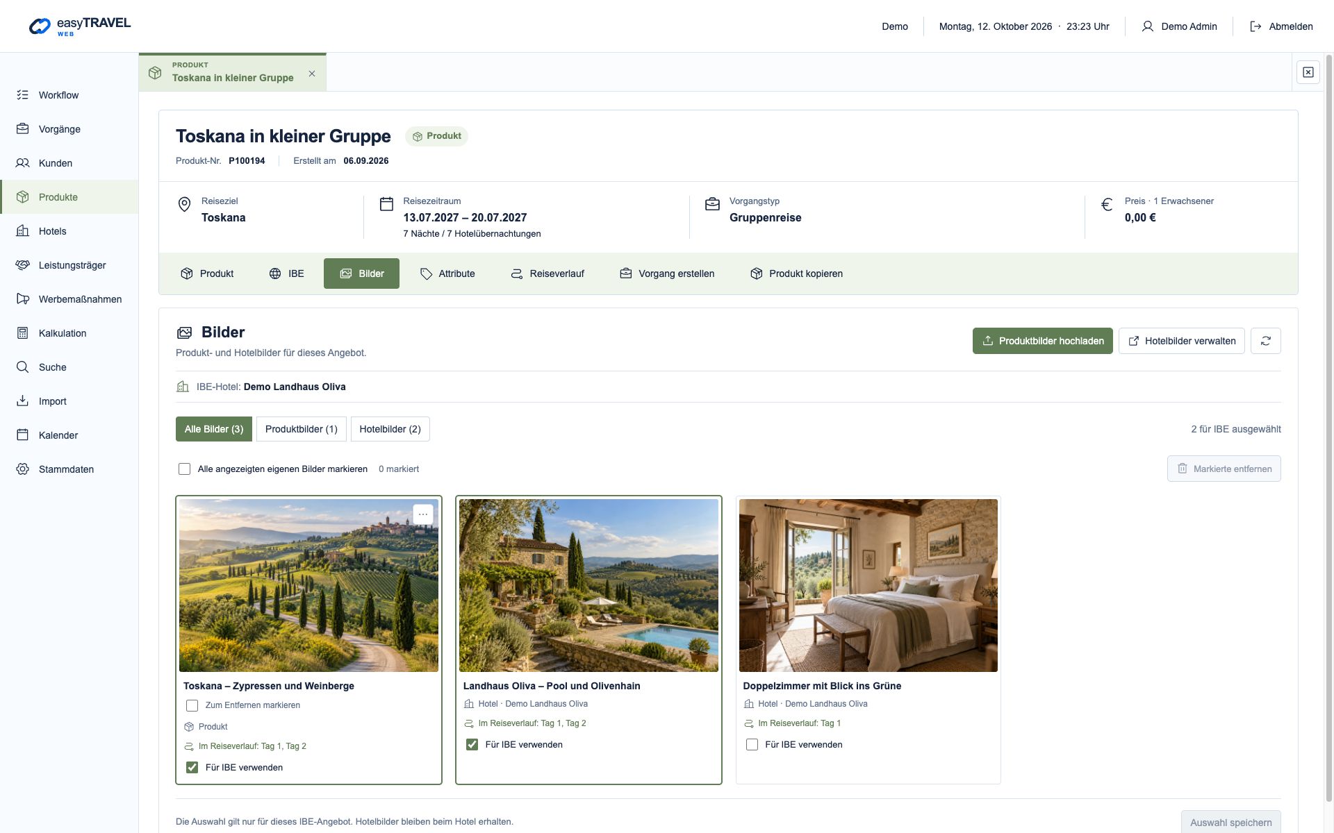 easyTRAVEL Web: Schritt 5 – Verwendung in der Galerie kontrollieren