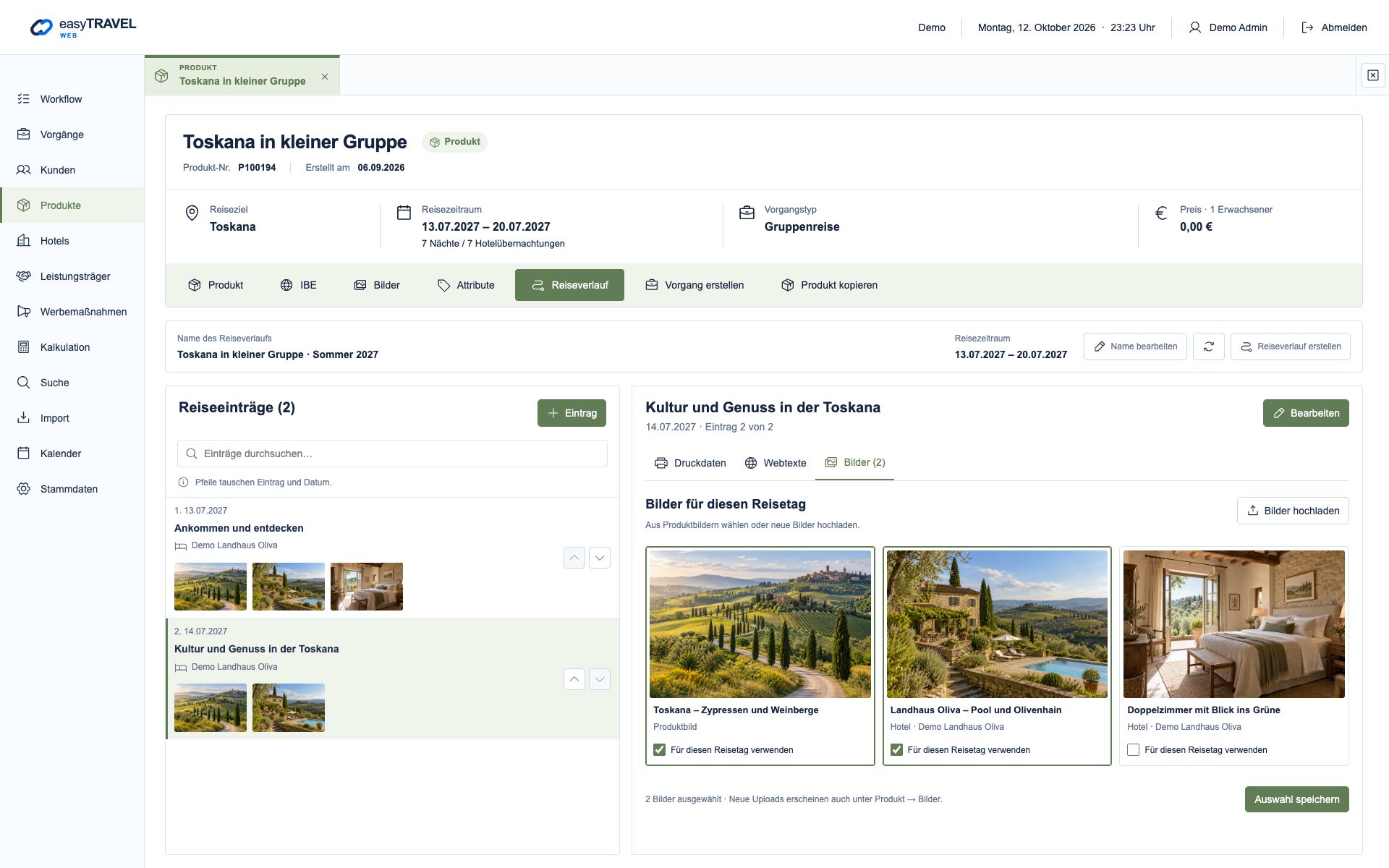 easyTRAVEL Web: Schritt 4 – Den Folgetag anders bebildern