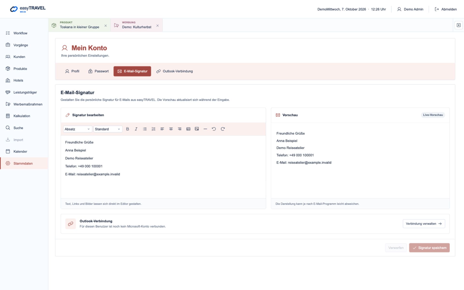 easyTRAVEL Web: Schritt 3 – Die Signatur speichern